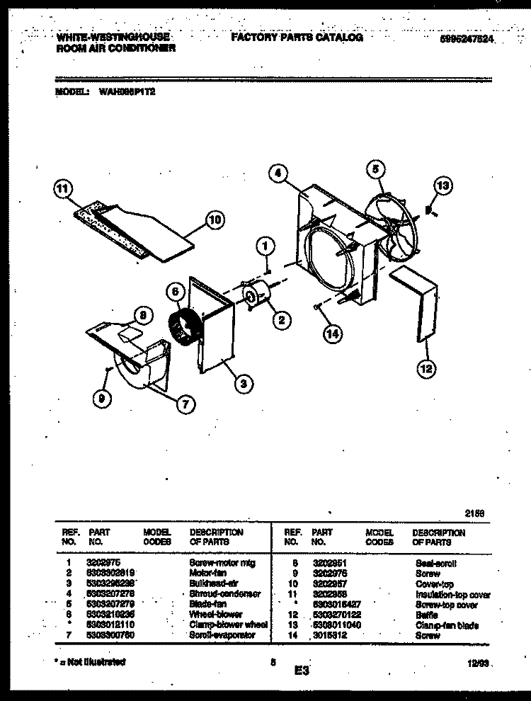 AIR HANDLING PARTS Diagram and Parts List for WAH086P1T2  Frigidaire Air Conditioner