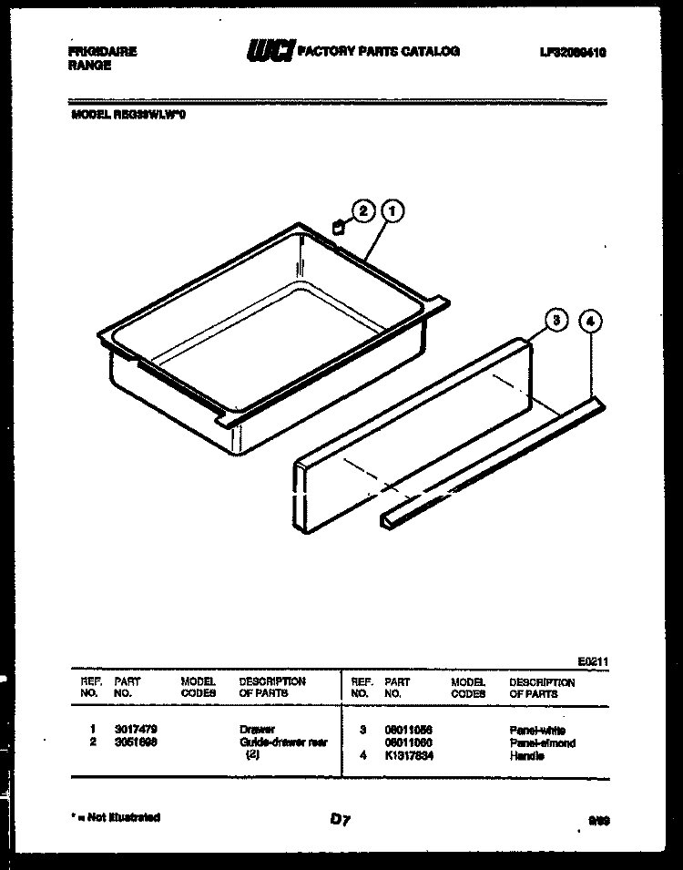 DRAWER PARTS Diagram and Parts List for REG39WLL0  Frigidaire Range