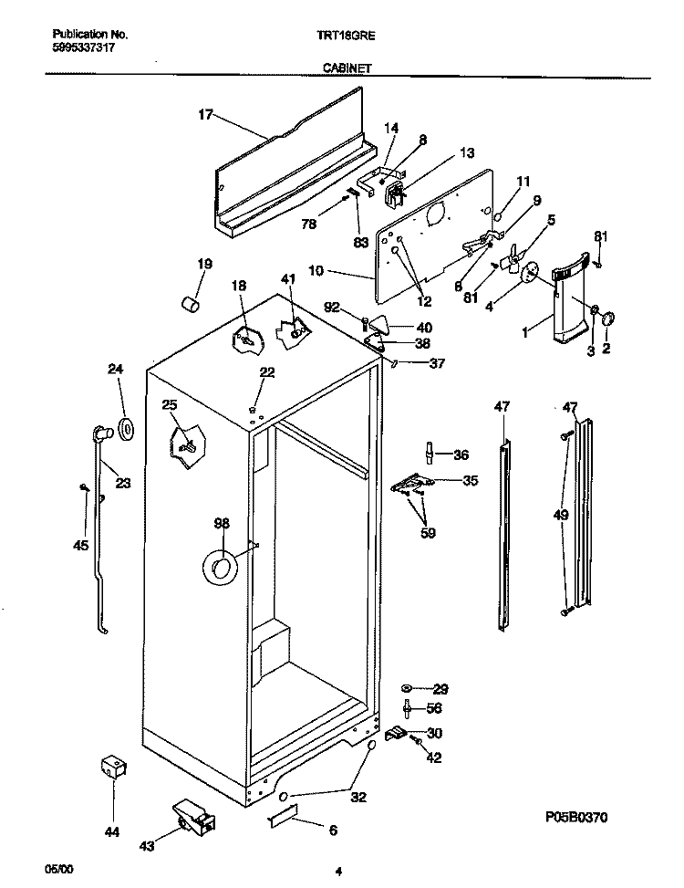CABINET Diagram and Parts List for TRT18GRED7  Tappan Refrigerator