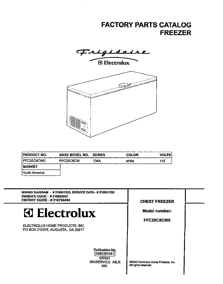 COVER Diagram and Parts List for FFC20C8CW0  Frigidaire Freezer