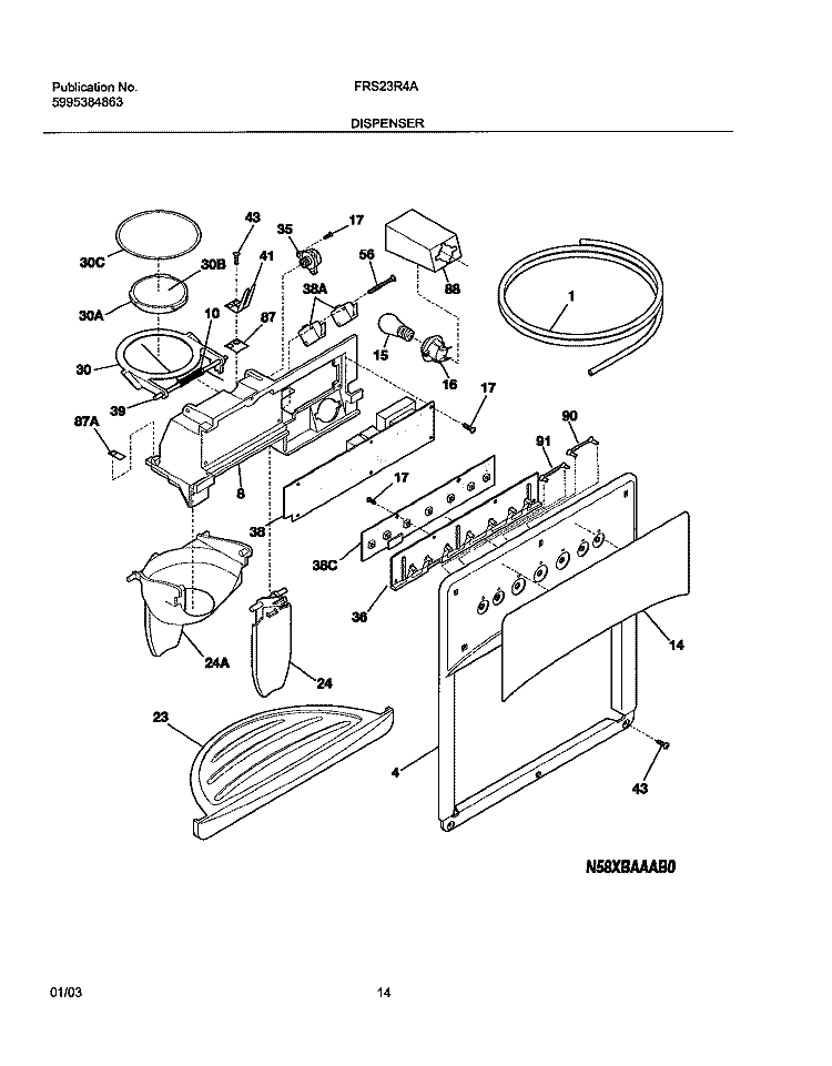 DISPENSER Diagram and Parts List for FRS23R4AW9  Frigidaire Refrigerator