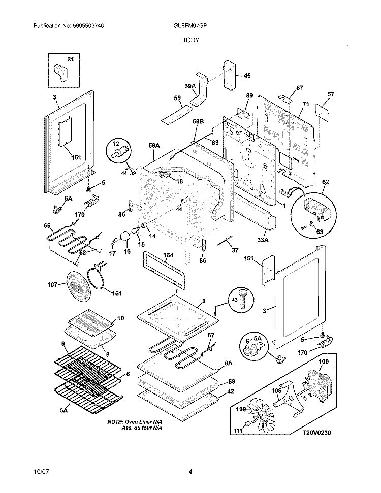 BODY Diagram and Parts List for GLEFM97GPBA  Frigidaire Range