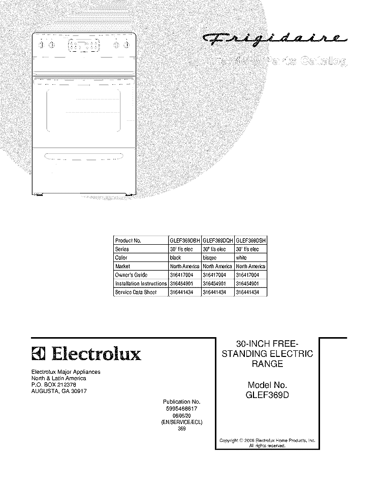 COVER Diagram and Parts List for GLEF369DBH  Frigidaire Range