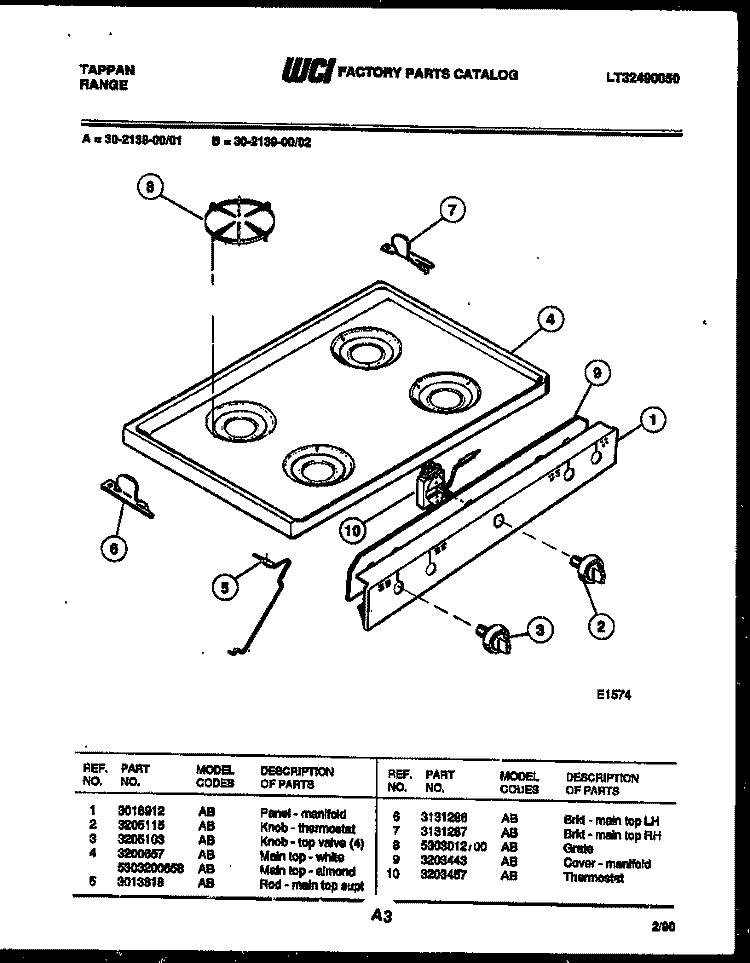 COOKTOP PARTS Diagram and Parts List for 30-2139-23-01  Tappan Range