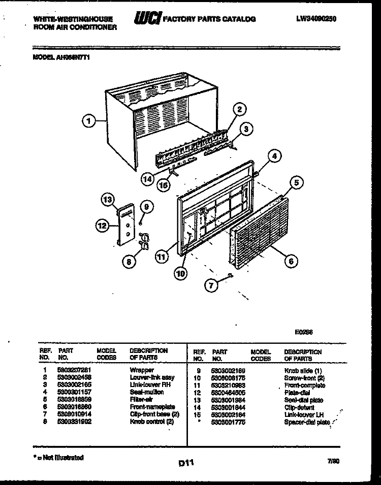CABINET PARTS Diagram and Parts List for AH066N7T1  Frigidaire Air Conditioner
