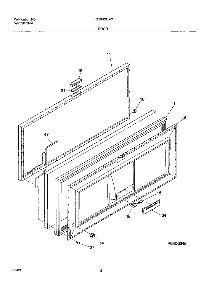 DOOR Diagram and Parts List for FFC13K2CW1  Frigidaire Freezer