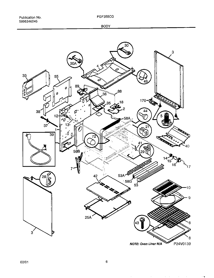 BODY Diagram and Parts List for FGF355CGSF  Frigidaire Range
