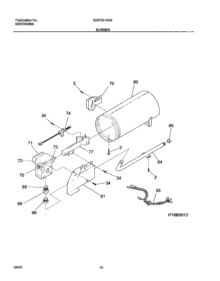 BURNER Diagram and Parts List for GGF331AS3  Gibson Dryer