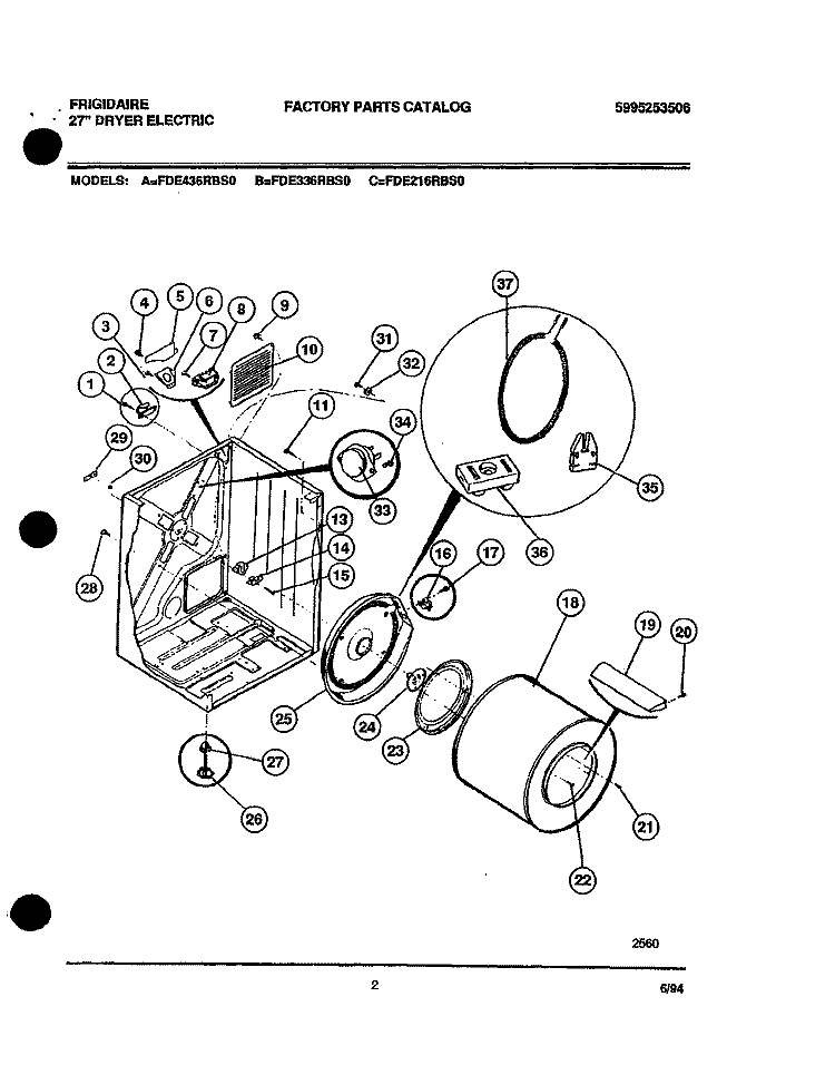 CABINET AND COMPONENT PARTS Diagram and Parts List for FDE336RBS0  Frigidaire Dryer