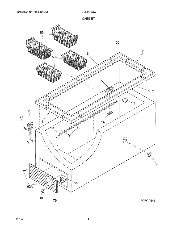 CABINET Diagram and Parts List for FFC09C6CW2  Frigidaire Freezer