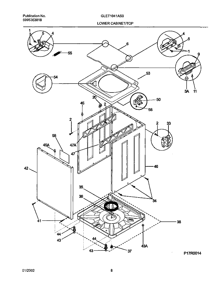 WSHR CAB, TOP Diagram and Parts List for GLET1041AS0  Frigidaire Washer Dryer Combo