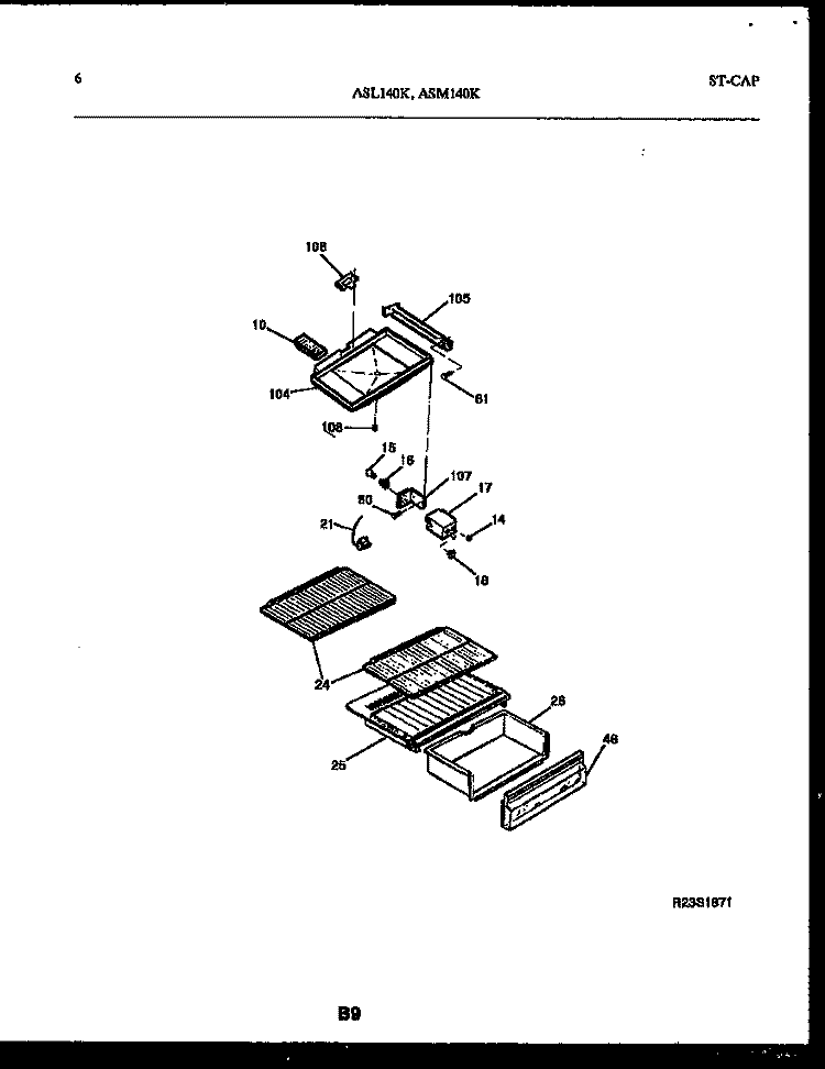 SHELVES AND SUPPORTS Diagram and Parts List for ASM140BK2  Frigidaire Refrigerator