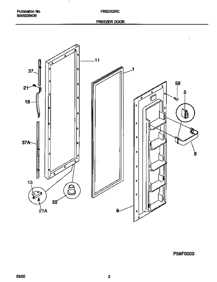 FREEZER DOOR Diagram and Parts List for FRS20QRCD7  Frigidaire Refrigerator
