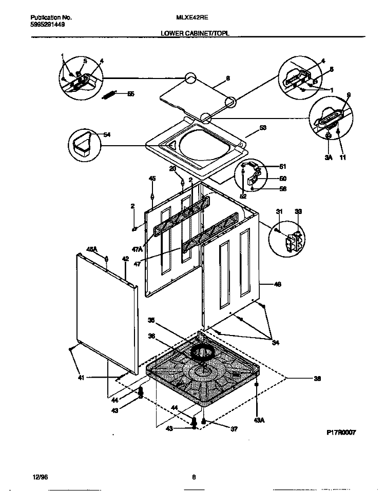 LOWER CABINET / TOP Diagram and Parts List for MLXE42REW2  Frigidaire Washer Dryer Combo