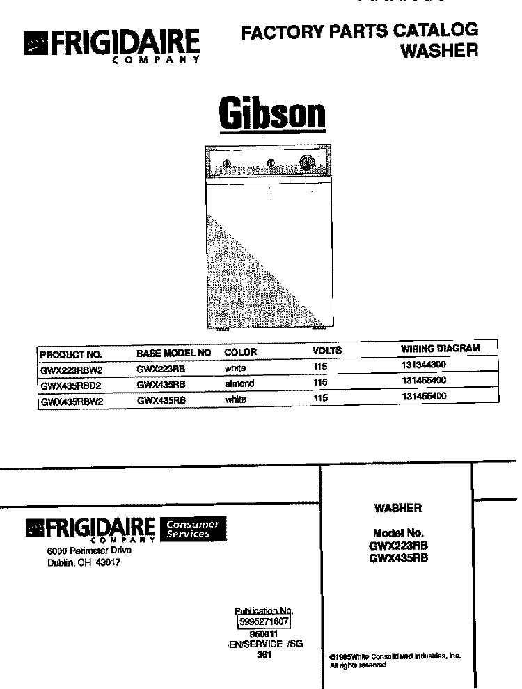 COVER Diagram and Parts List for GWX223RBW2  Gibson Washer