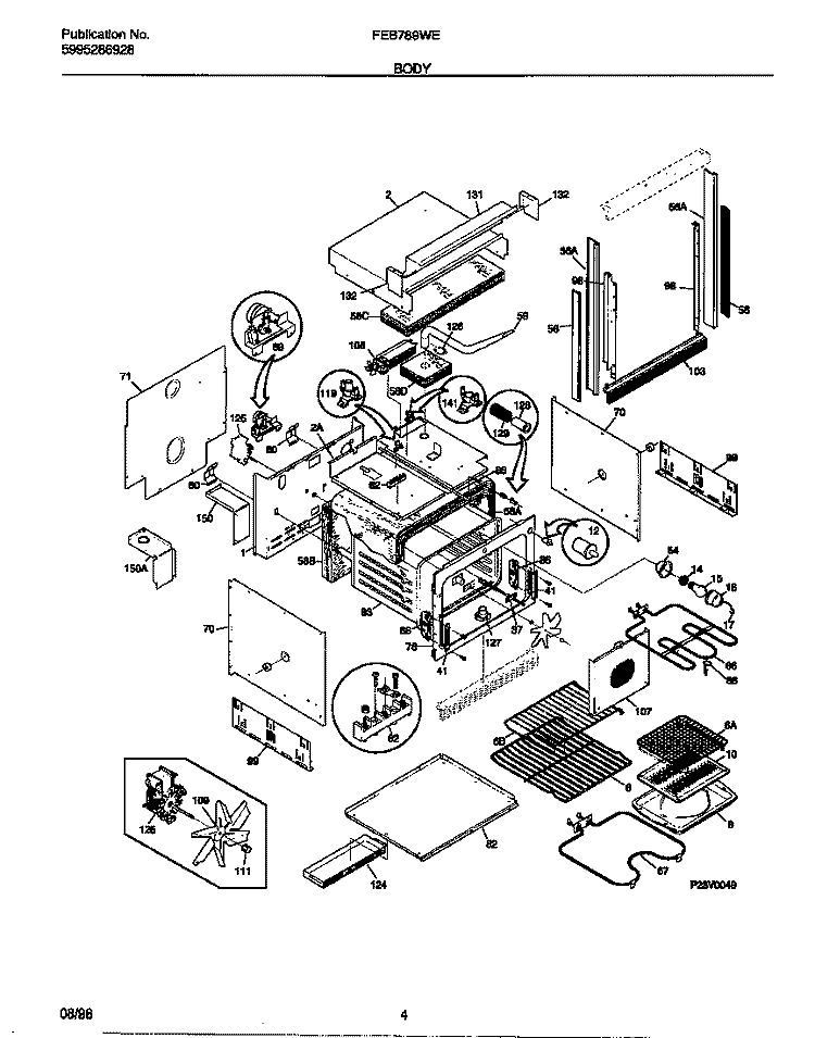 BODY Diagram and Parts List for FEB789WESB  Frigidaire Wall Oven