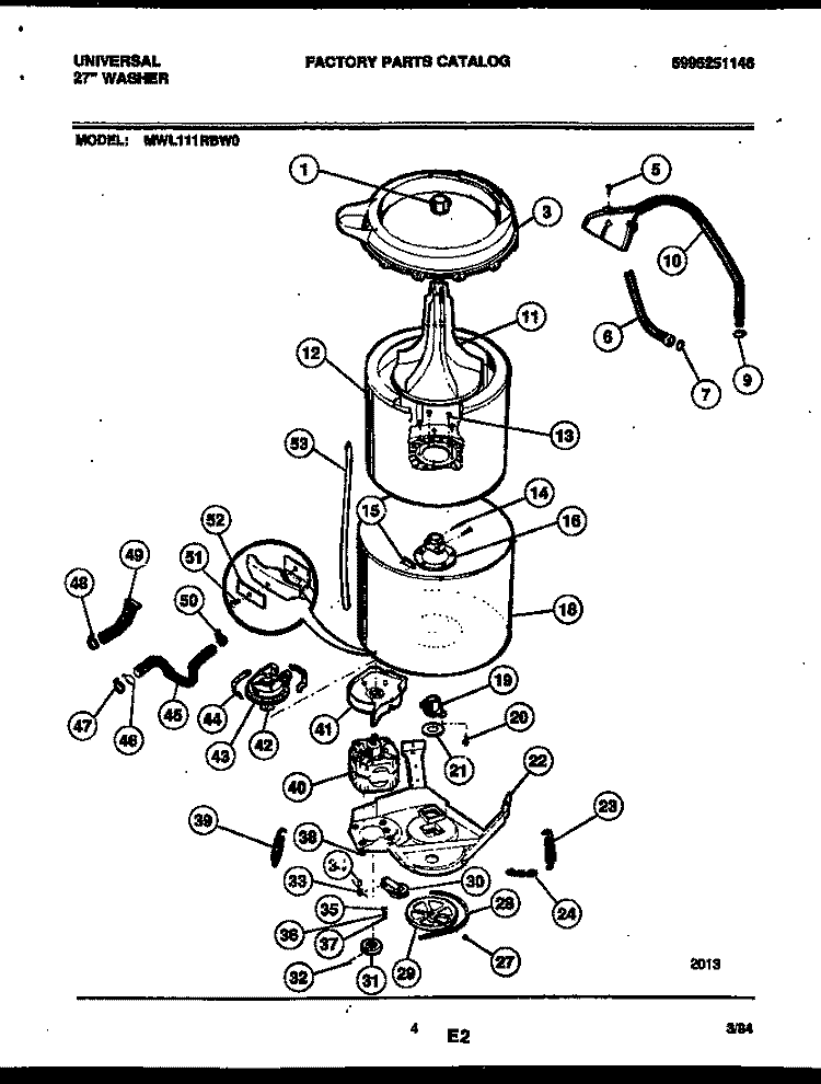 TUB DETAIL Diagram and Parts List for MWL111RBW0  Frigidaire Washer