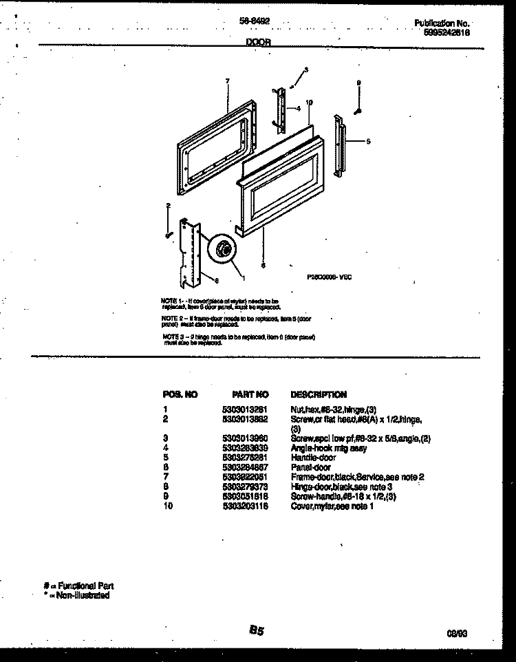 DOOR PARTS Diagram and Parts List for 56-8492-10-03  Tappan Microwave