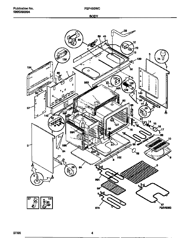 BODY Diagram and Parts List for FEF450WCDC  Frigidaire Range