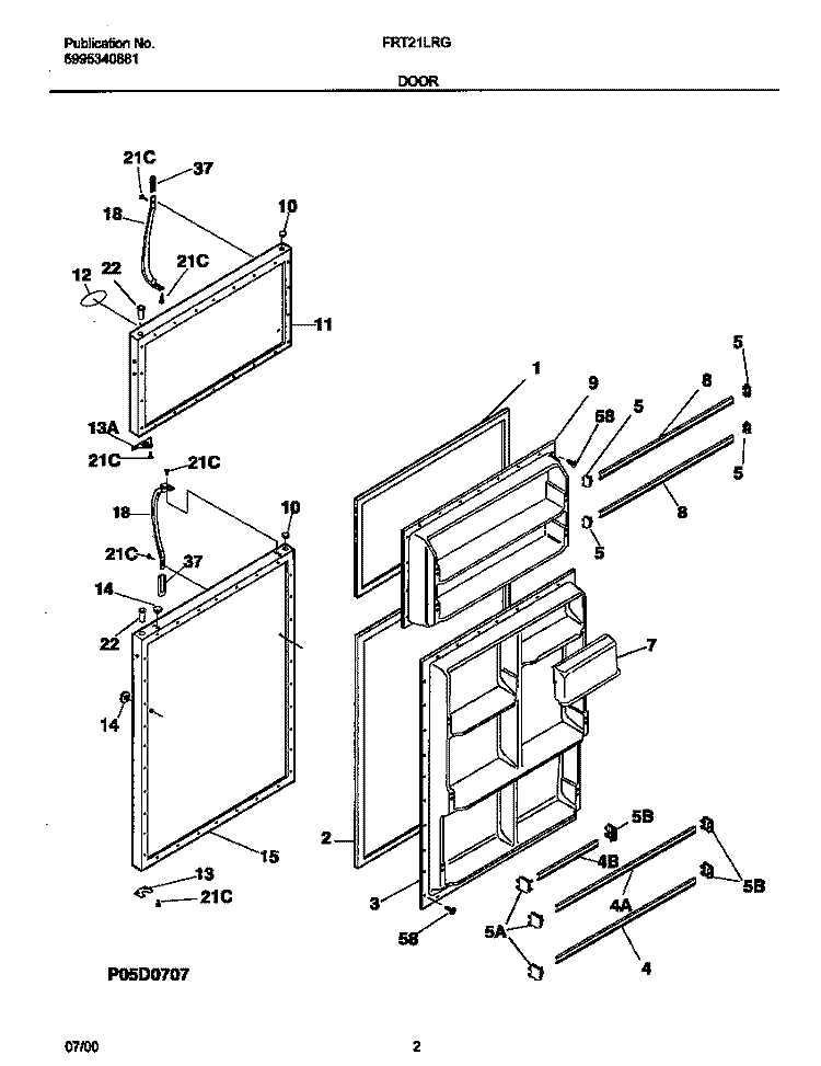DOORS Diagram and Parts List for FRT21LRGD6  Frigidaire Refrigerator
