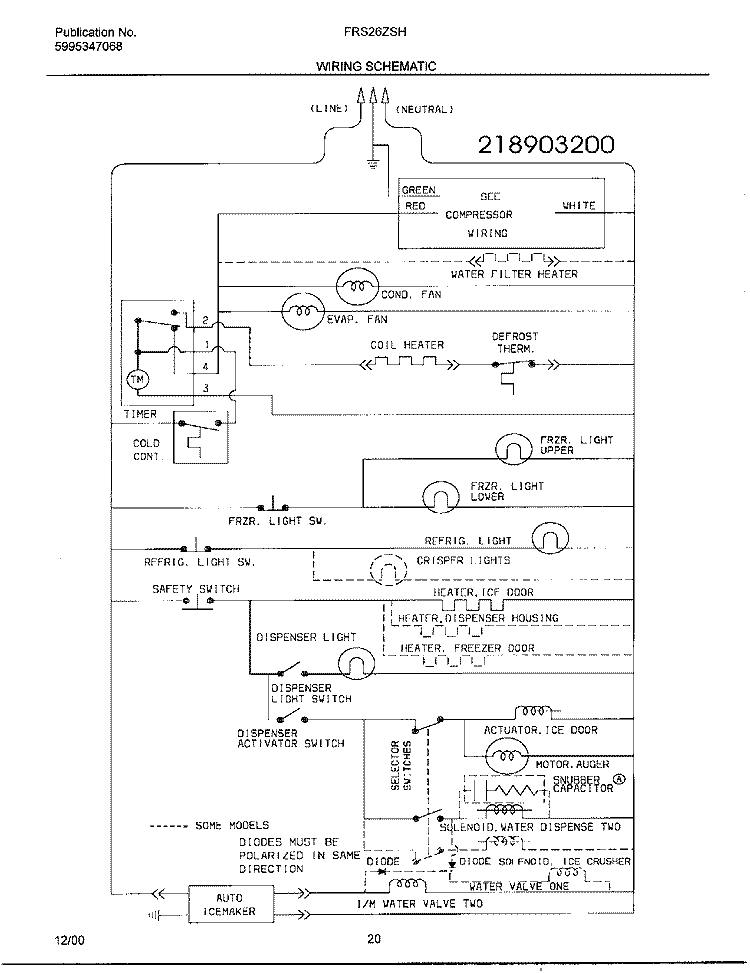 WIRING SCHEMATIC Diagram and Parts List for FRS26ZSHB5  Frigidaire Refrigerator