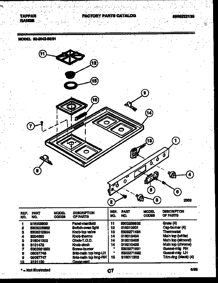 COOKTOP PARTS Diagram and Parts List for 32-2642-08-01  Tappan Range