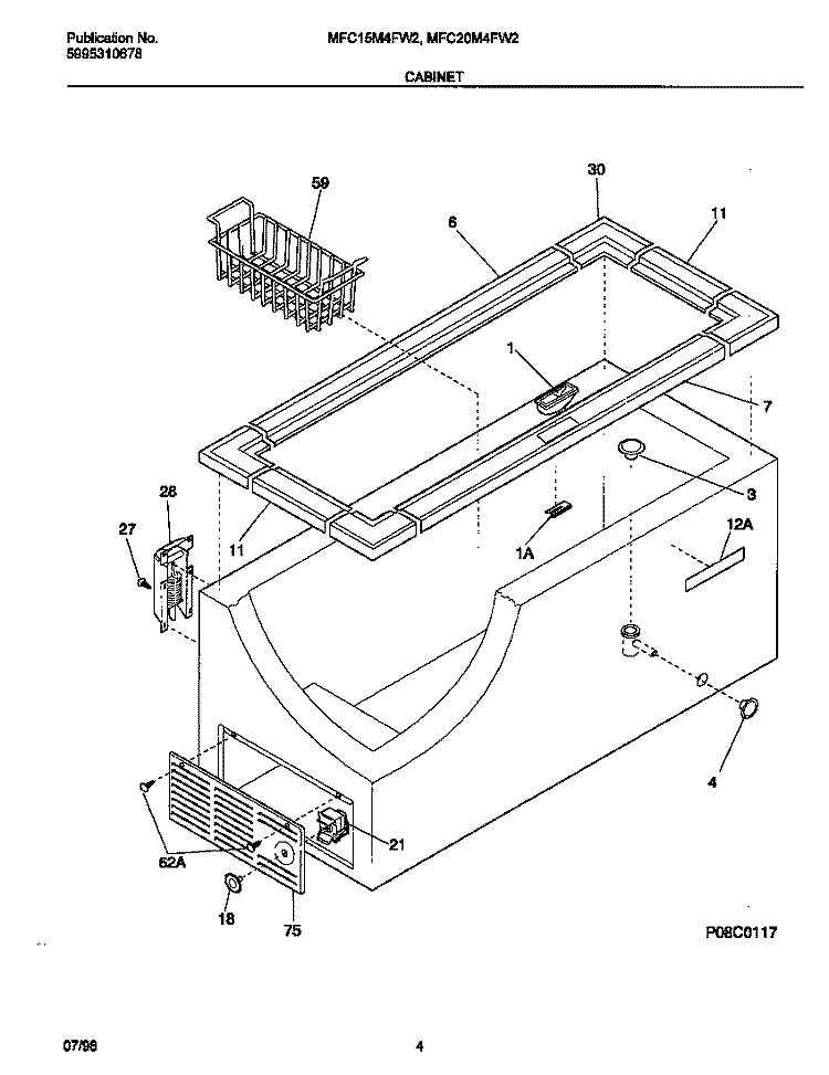 CABINET Diagram and Parts List for MFC20M4FW2  Frigidaire Freezer