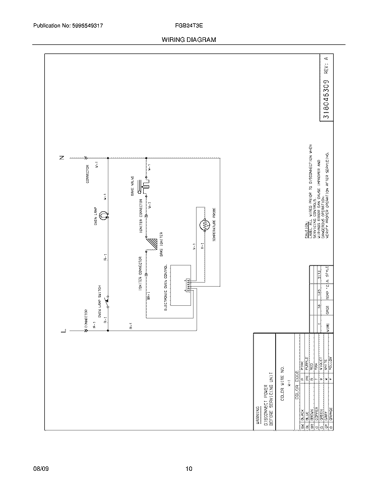 WIRING DIAGRAM Diagram and Parts List for FGB24T3ESE  Frigidaire Wall Oven