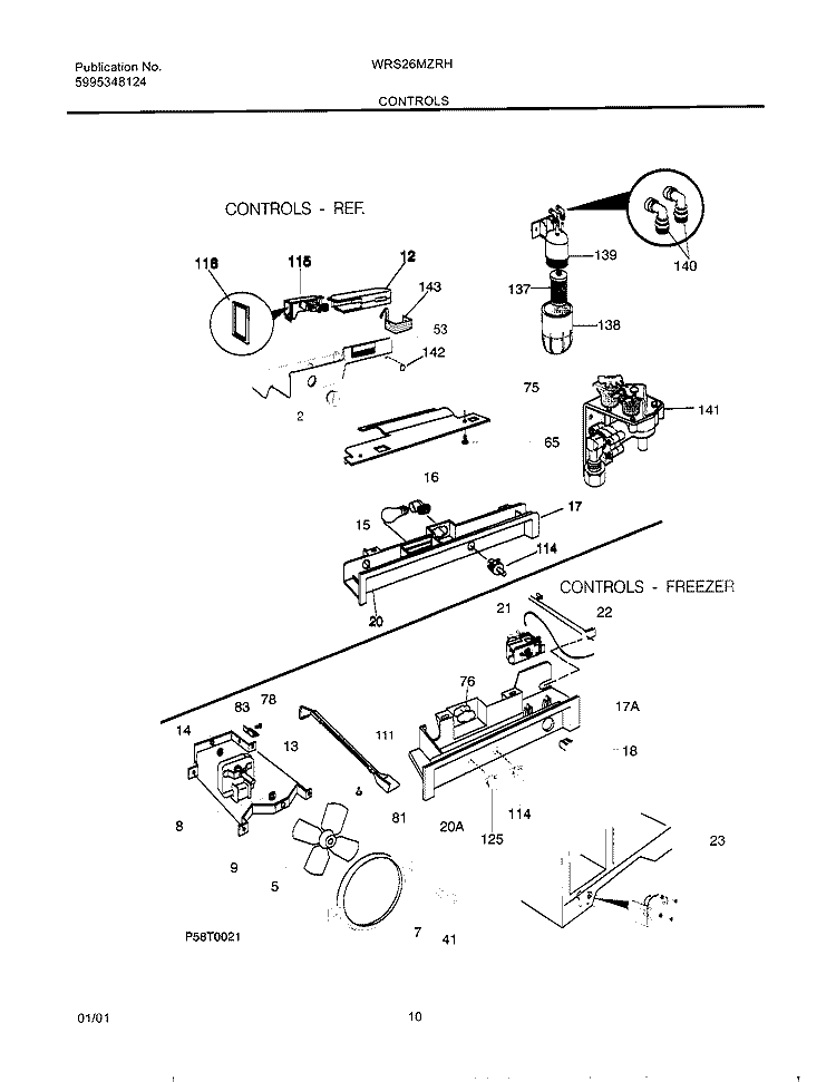 CONTROLS Diagram and Parts List for WRS26MZRHD0  Westinghouse Refrigerator