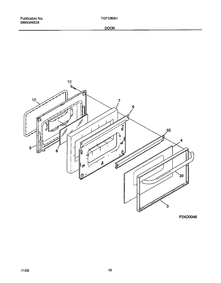 DOOR Diagram and Parts List for TGF336CHSE  Tappan Range