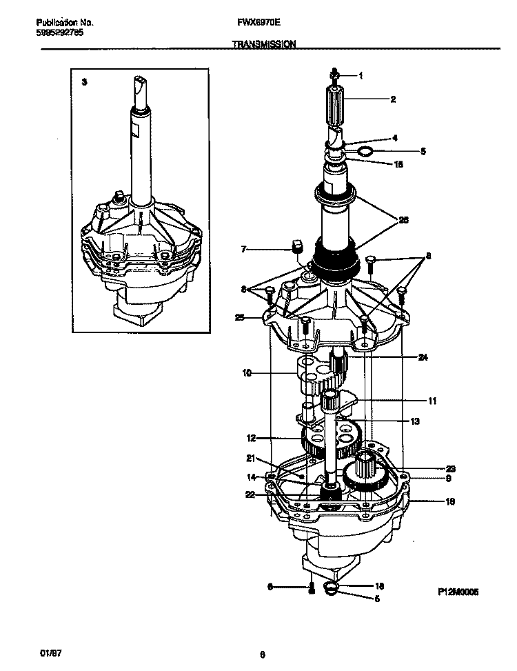 TRANSMISSION Diagram and Parts List for FWX6970EW1  Frigidaire Washer