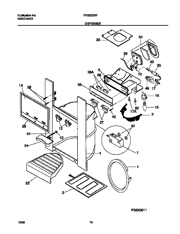 ICE DISPENSER Diagram and Parts List for FRS22ZRFD3  Frigidaire Refrigerator
