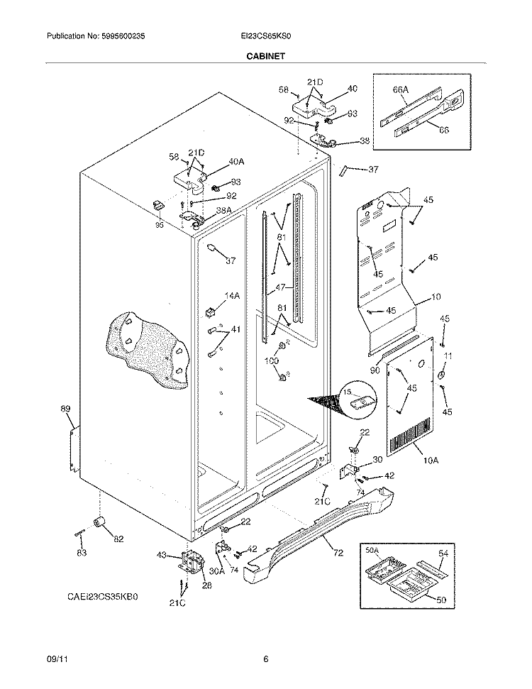 CABINET Diagram and Parts List for EI23CS65KS0  Electrolux Refrigerator