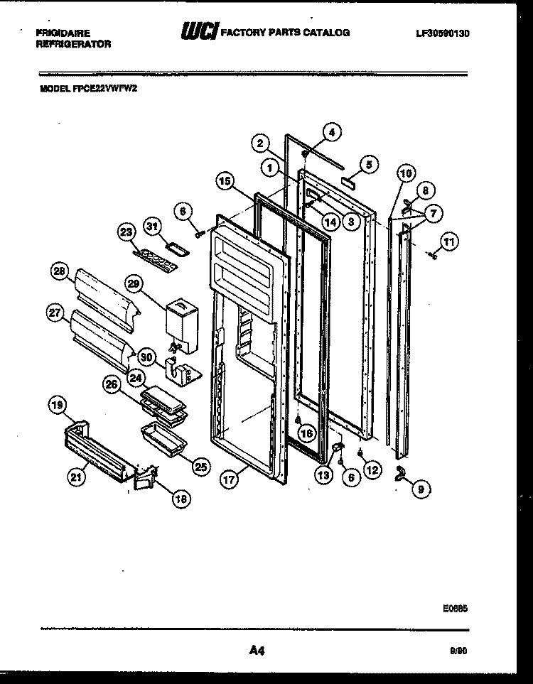 REFRIGERATOR DOOR PARTS Diagram and Parts List for FPCE22VWFL2  Frigidaire Refrigerator