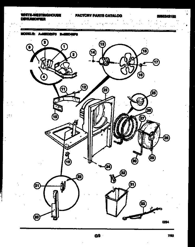 AIR, WATER AND CONDENSING PARTS Diagram and Parts List for MED40P3  Frigidaire Dehumidifier