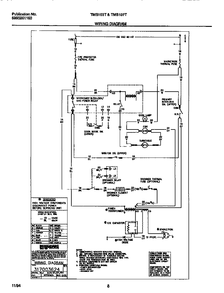 WIRING DIAGRAM Diagram and Parts List for TMS107T1B2  Tappan Microwave