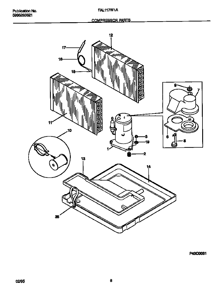 COMPRESSOR PARTS Diagram and Parts List for FAL117W1A1  Frigidaire Air Conditioner