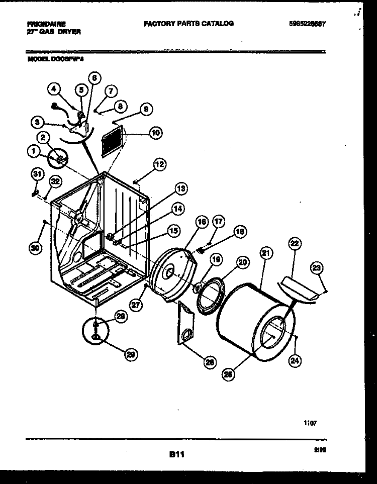 CABINET AND COMPONENT PARTS Diagram and Parts List for DGCSFW4  Frigidaire Dryer