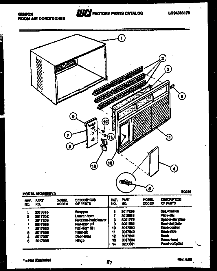 CABINET PARTS Diagram and Parts List for AK24E6RVA  Gibson Air Conditioner