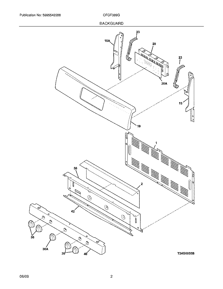 BACKGUARD Diagram and Parts List for CGLGF389GBD  Frigidaire Range