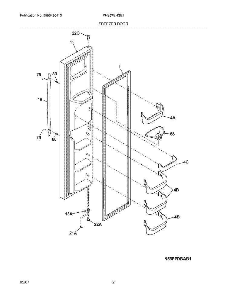 FREEZER DOOR Diagram and Parts List for PHS67EHSB1  Frigidaire Refrigerator
