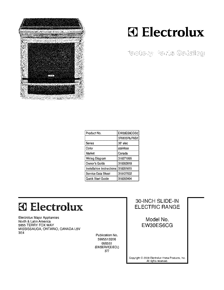 COVER Diagram and Parts List for EW30ES6CGS2  Electrolux Range