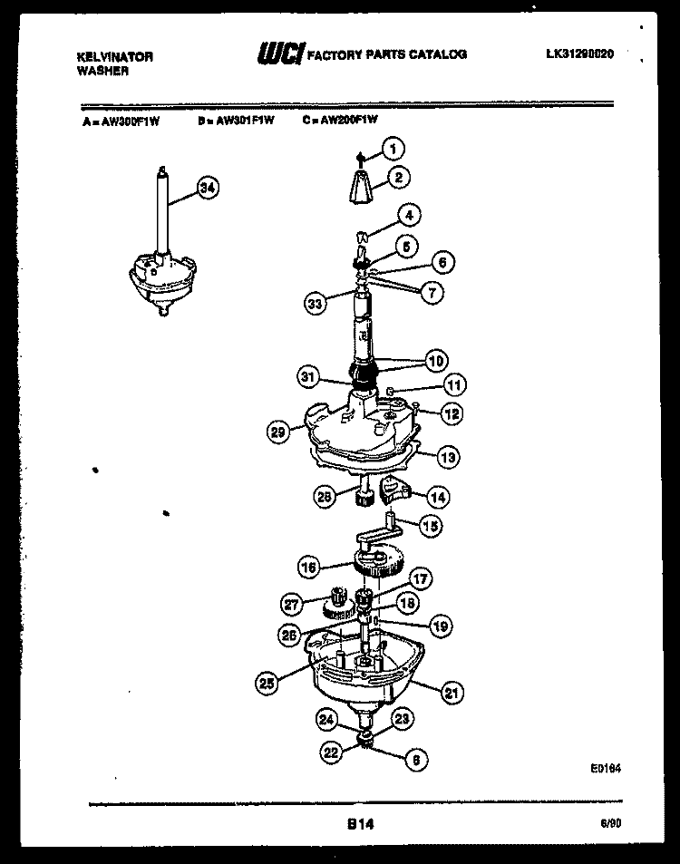 TRANSMISSION PARTS Diagram and Parts List for AW301F1D  Kelvinator Washer