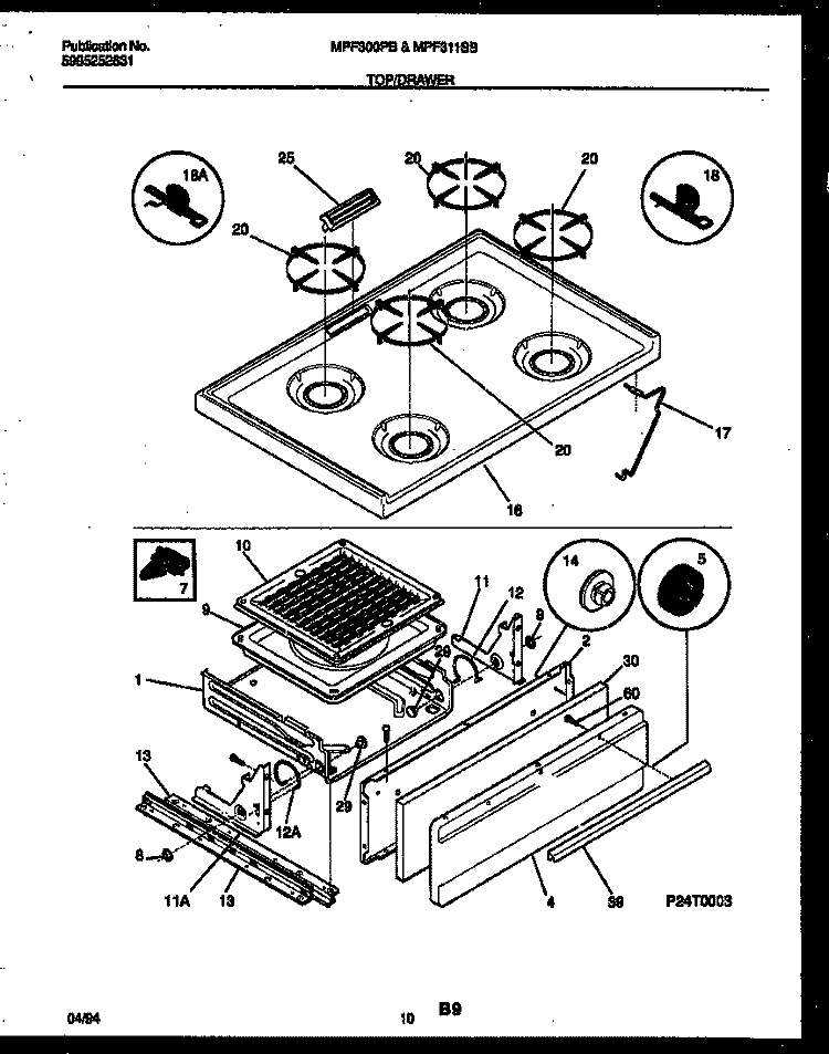 COOKTOP AND BROILER DRAWER PARTS Diagram and Parts List for MPF300BPDA  Uni Range