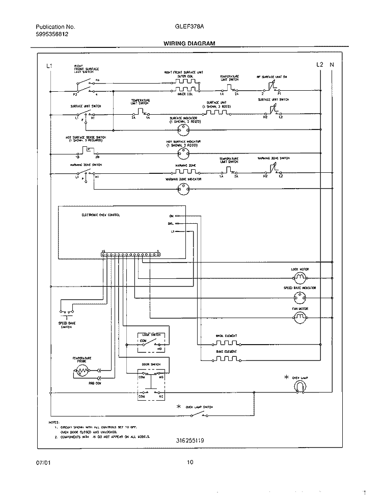 WIRING DIAGRAM Diagram and Parts List for GLEF378AQA  Frigidaire Range
