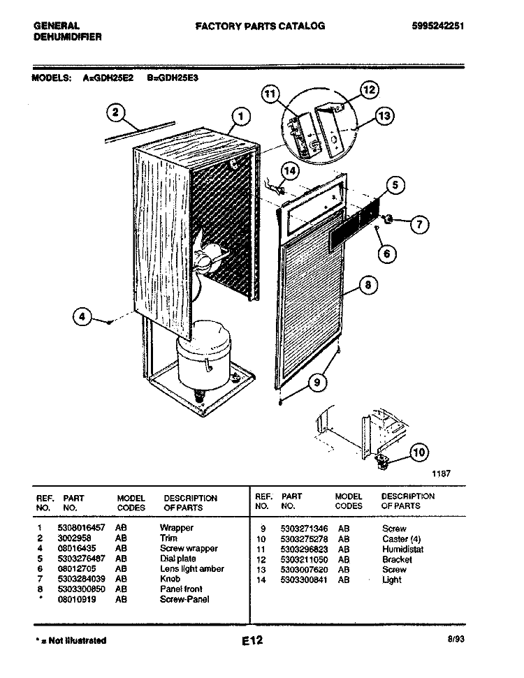 WRAPPER Diagram and Parts List for GDH25E2  Frigidaire Dehumidifier