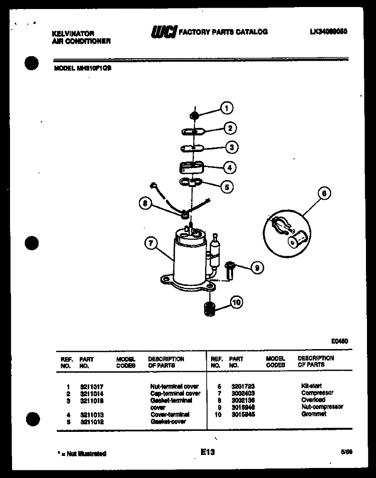 COMPRESSOR Diagram and Parts List for MH310F1QB  Kelvinator Air Conditioner