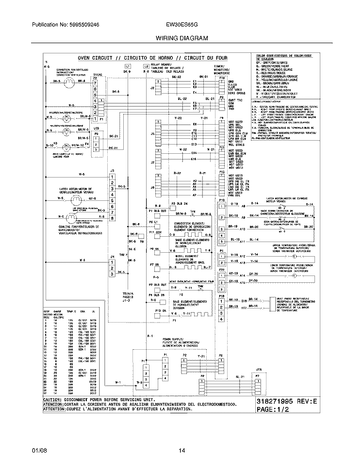 WIRING DIAGRAM Diagram and Parts List for EW30ES65GBA  Electrolux Range