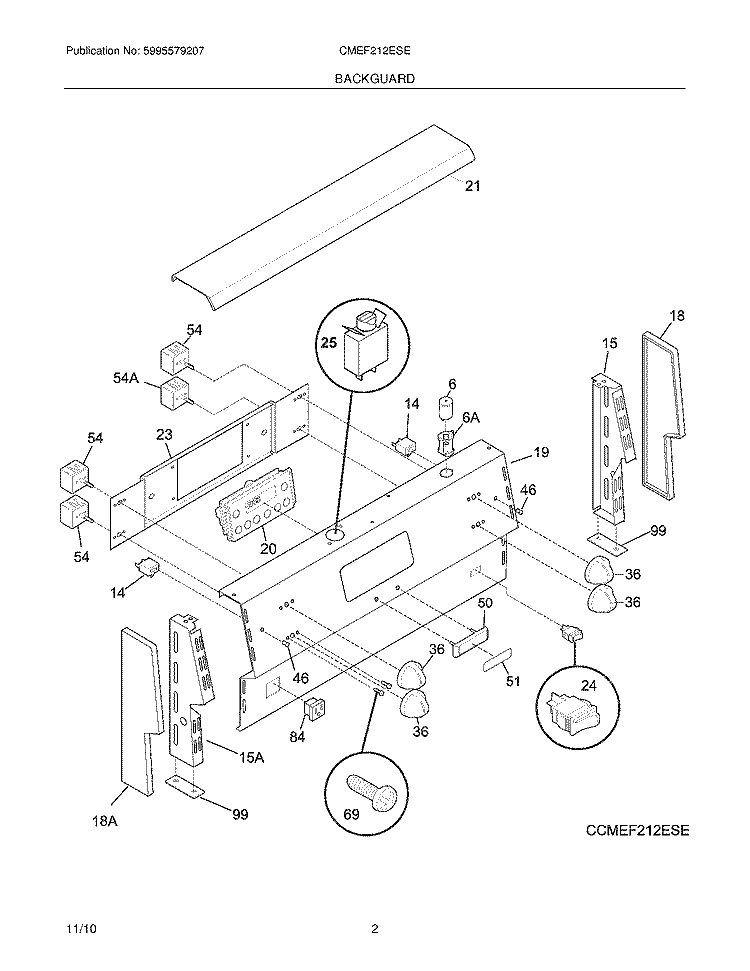 BACKGUARD Diagram and Parts List for CMEF212ESE  Uni Range