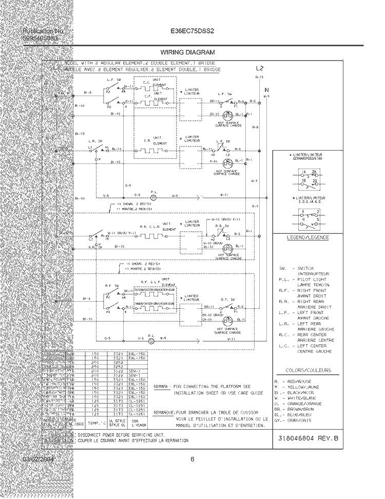 WIRING DIAGRAM Diagram and Parts List for E36EC75DSS2  Electrolux Cooktop